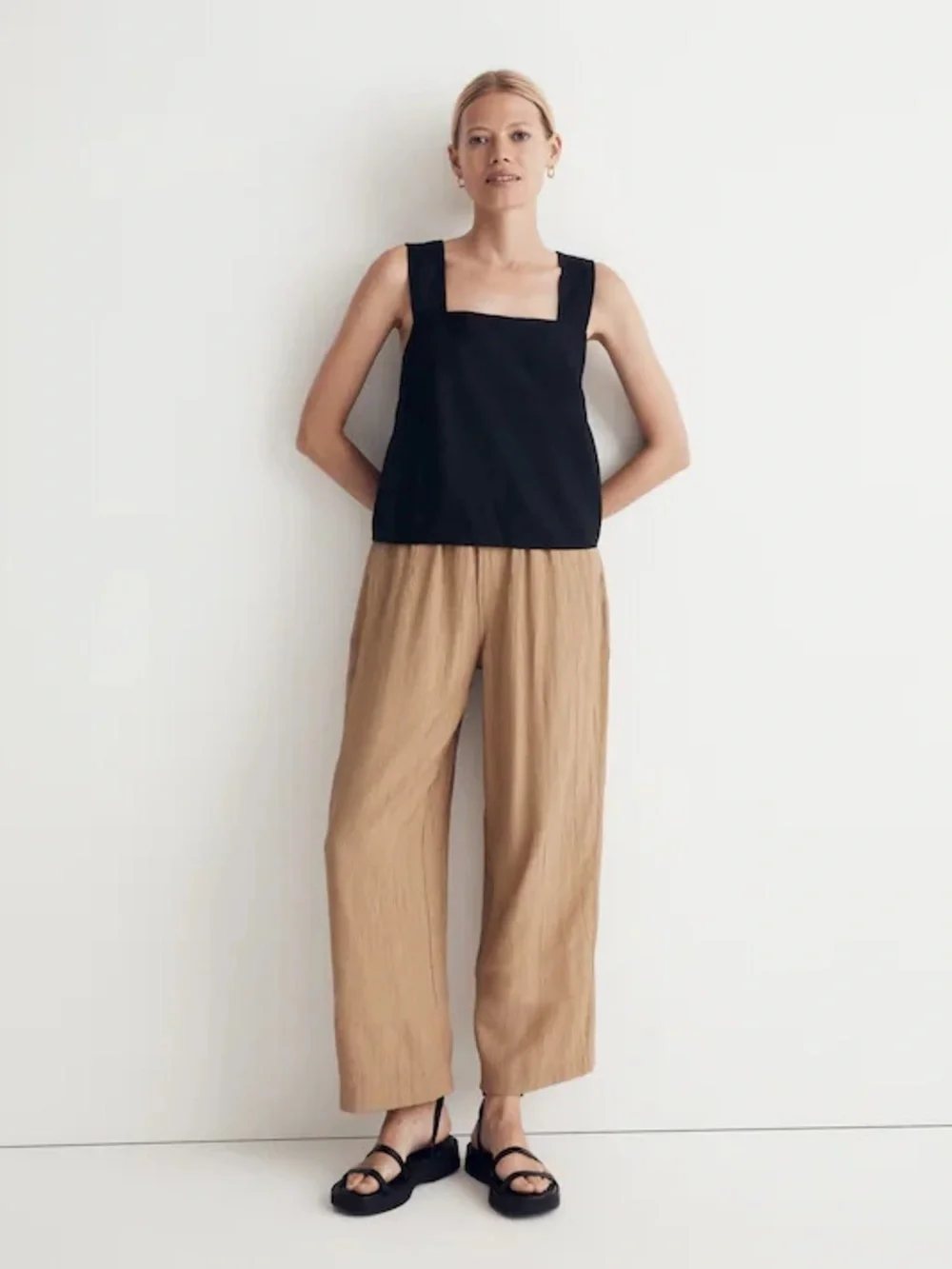 Madewell Black 100% Linen Cross-Back Sleeveless Top Tank - Size 10 - Picture 5 of 8